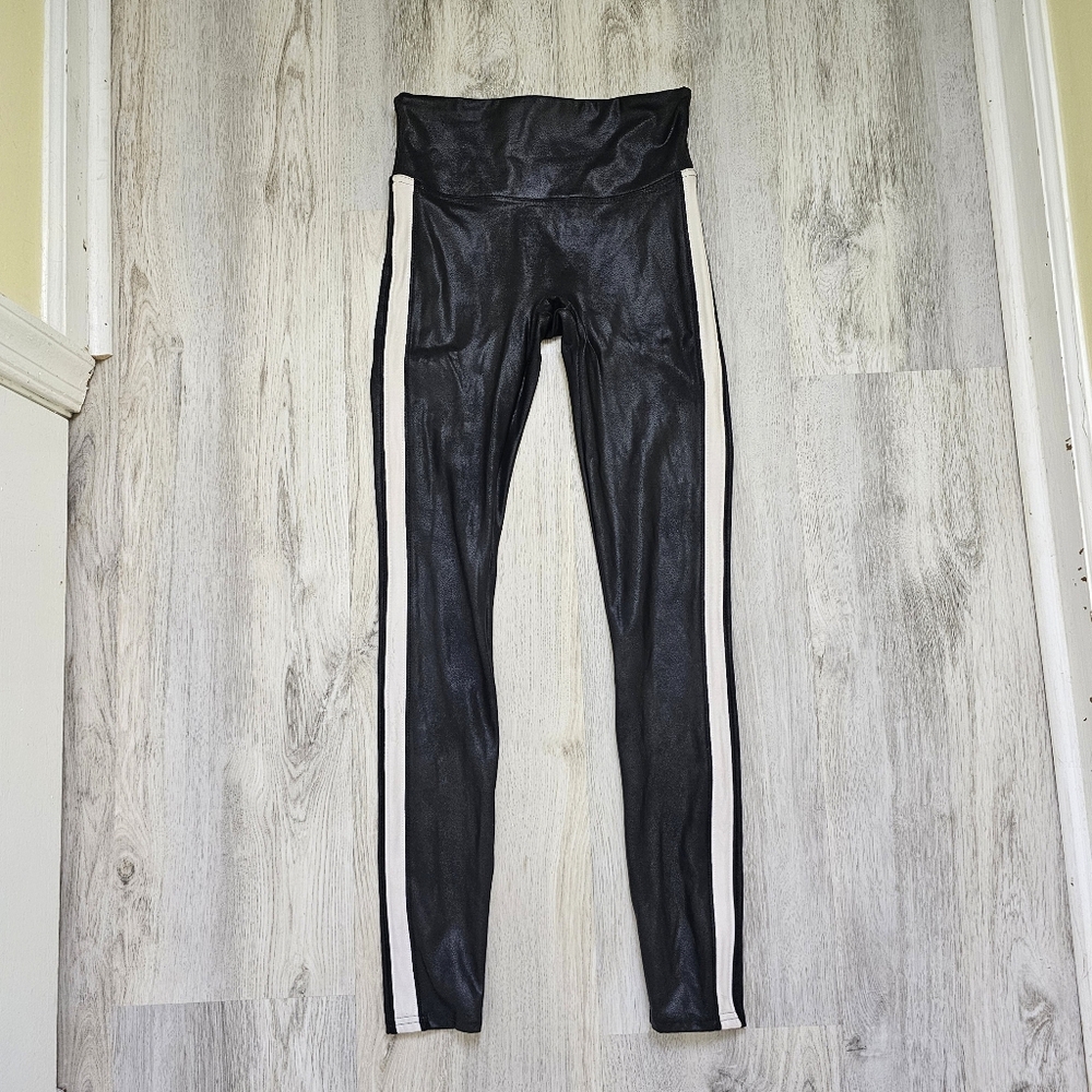 Spanx Faux Leather Casual Stripe Leggings Size Small